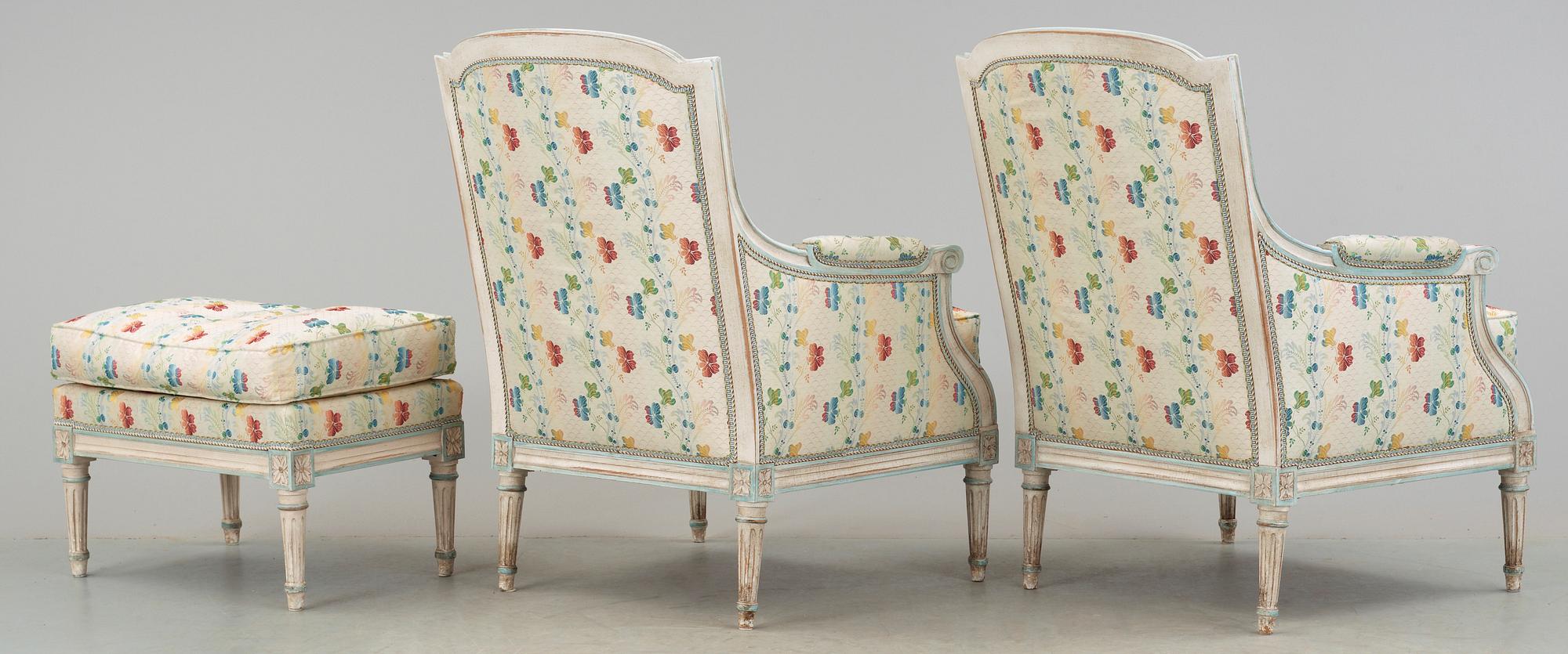 BERGERER, ett par, samt PALL, Louis XVI-stil, 1800/1900-tal.