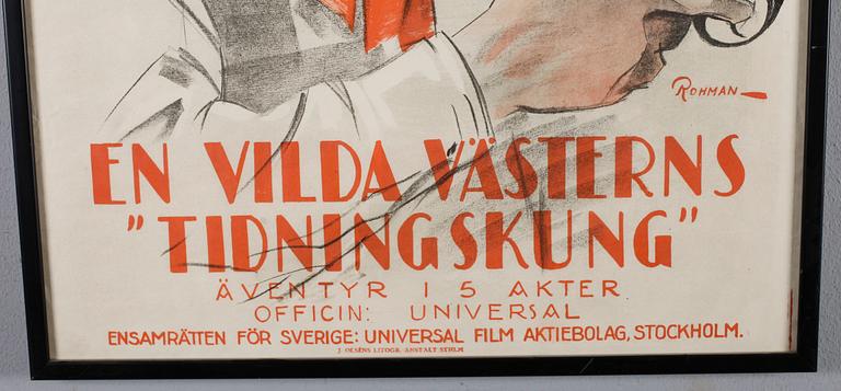 FILMAFFISCH, litografiskt tryck, "En Vilda Västerns tidningskung", Rohman, 1924.