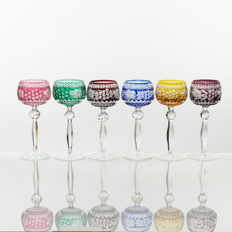 A set of eleven Bohemian style wine glasses, 20th Century.