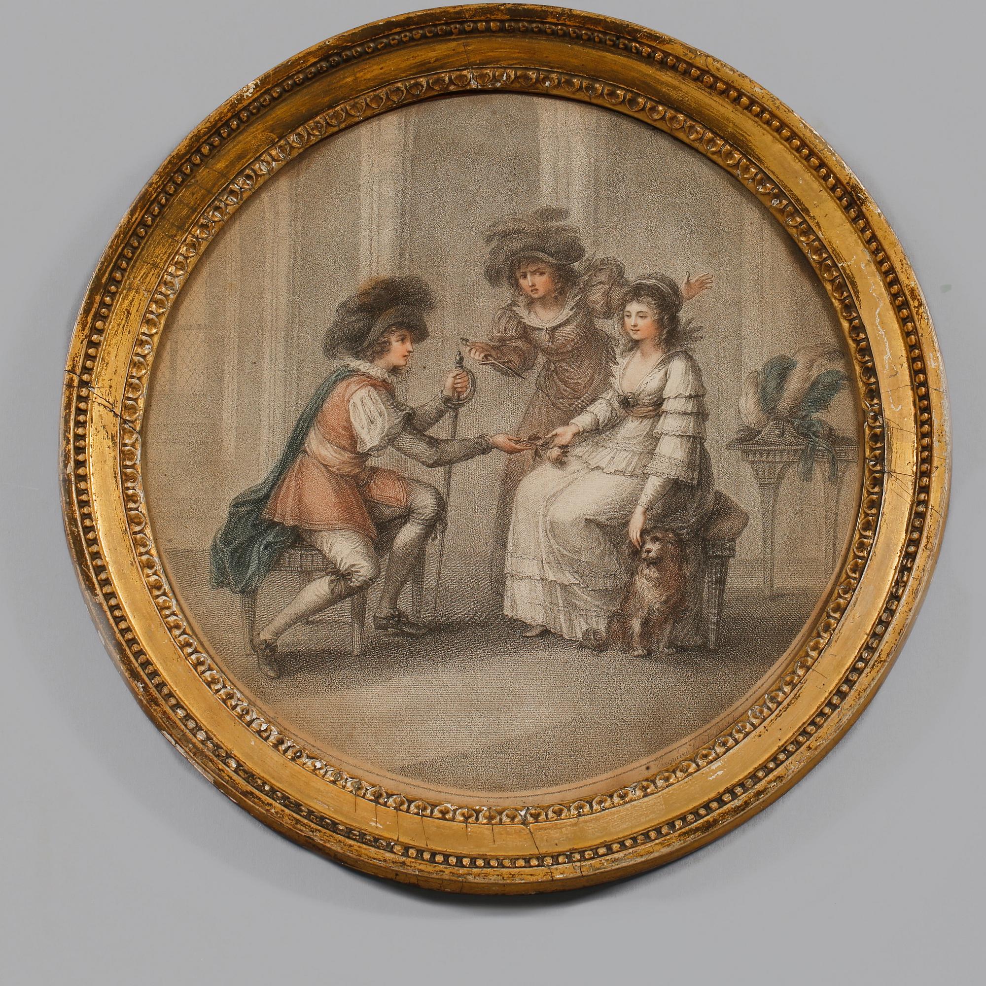 KOPPARSTICK, delvis kolorerat, efter Francesco Bartolozzi, 1800-tal.