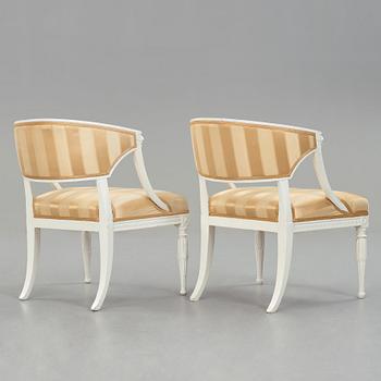 A pair of late Gustavian armchairs, beginning of the 19th century.