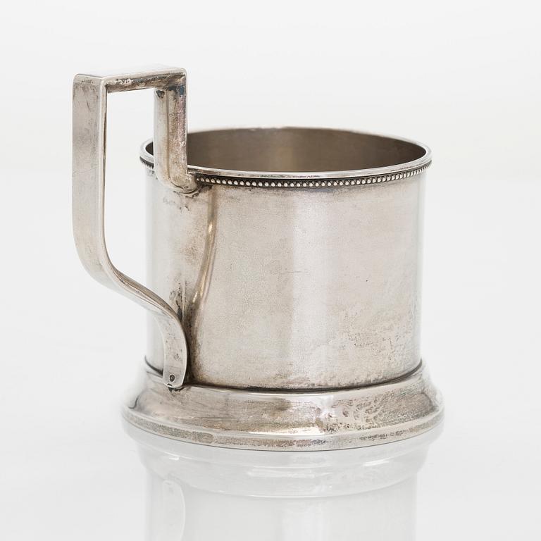 A Morozov silver tea glass holder, stamped with purveyor to the court mark, St. Petersburg 1898-1903.