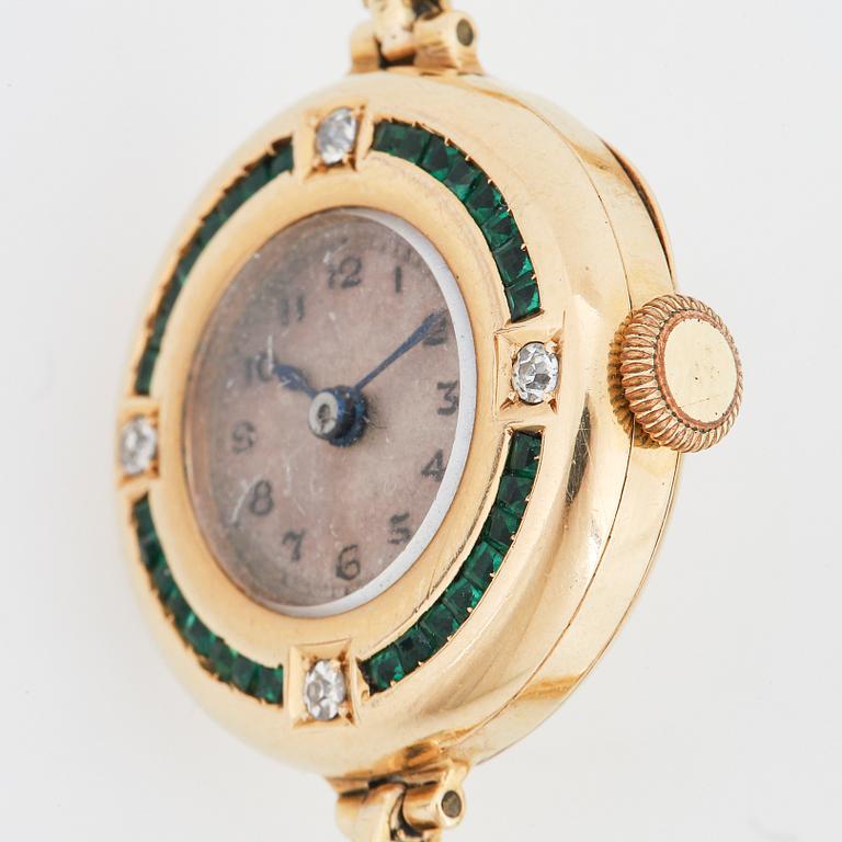 DAMARBANDSUR, 18K guld med smaragder och  gammalslipade diamanter. med anpassat etui.