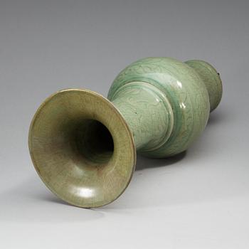 A Longquan celadon glazed Yen Yen vase, Ming dynasty.