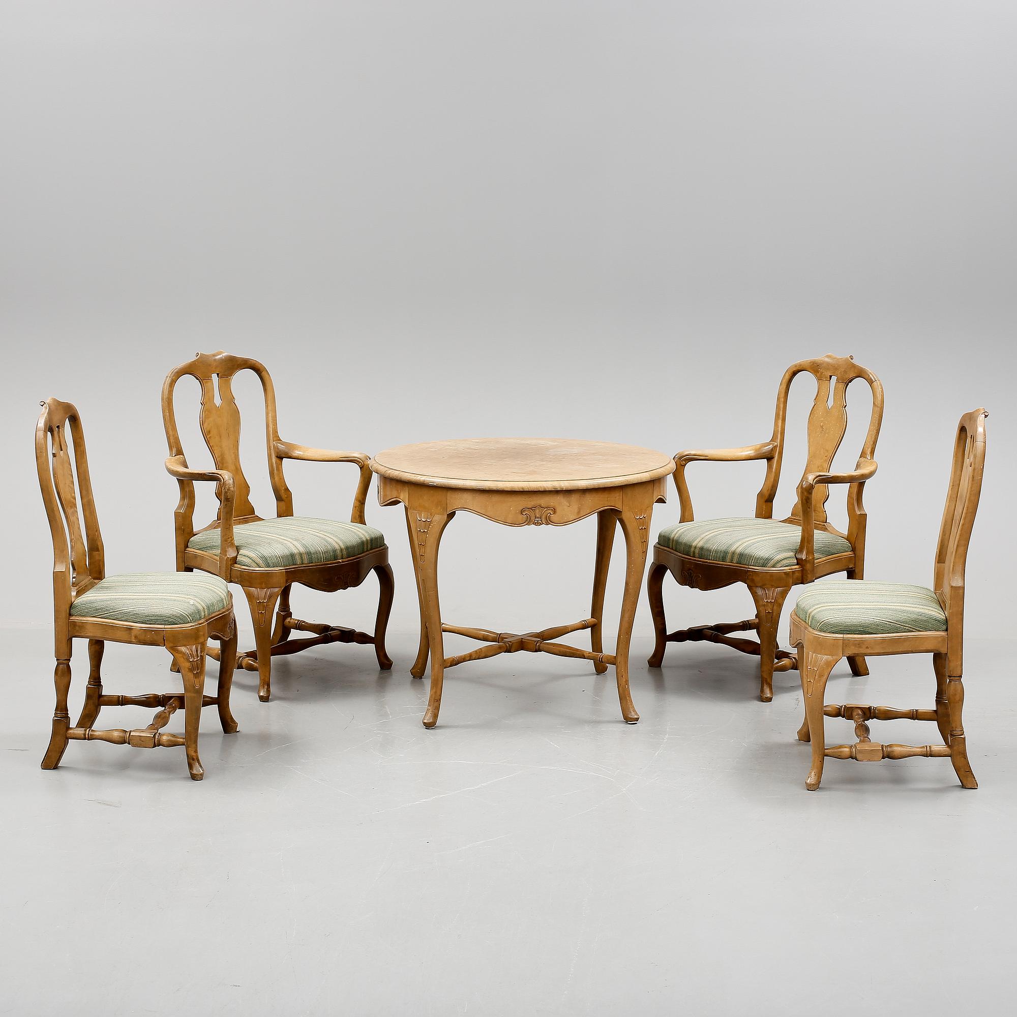 MATGRUPP, 5 delar, Svenska Möbelfabrikerna Bodafors, rokokostil, 1900-talets första hälft.