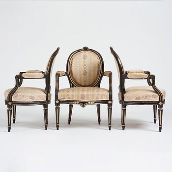 A set of three Gustavian armchairs E Holm.