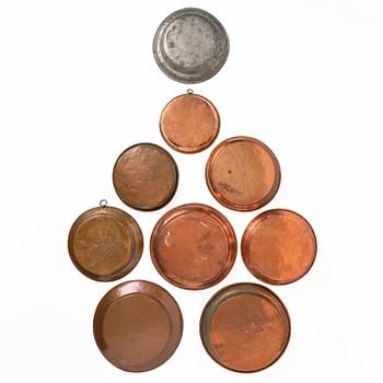 Kopparfat och formar, nio stycken, Sverige, 1800-tal.