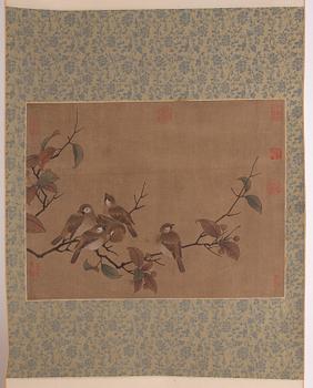 RULLMÅLNING, tusch och färg på siden, Kina, 1950/60-tal.