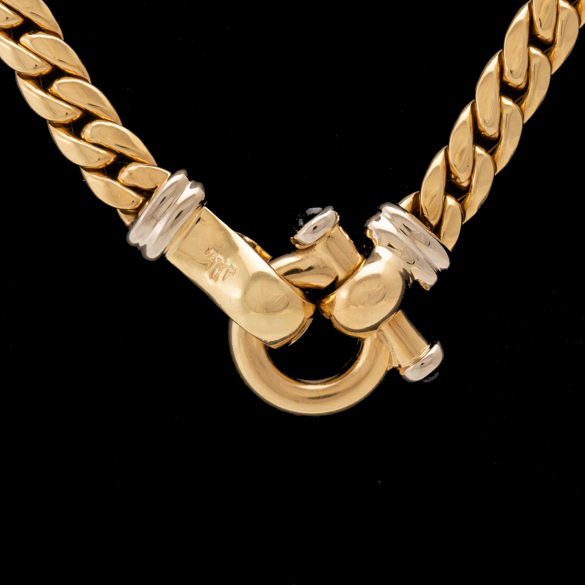 An 18K white and yellow gold necklace set with two cabochon-cut sapphires Italy 1980s.