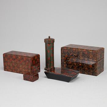 A group of five lacquer boxes with covers, circa 1900.