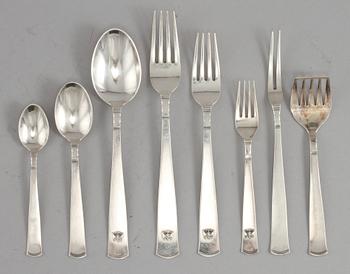 BESTICKSERIVS, 179 delar, silver, "Rosenholm", Jacob Ängman, GAB, Stockholm, 1900-talets andra del, total vikt ca 7595g.