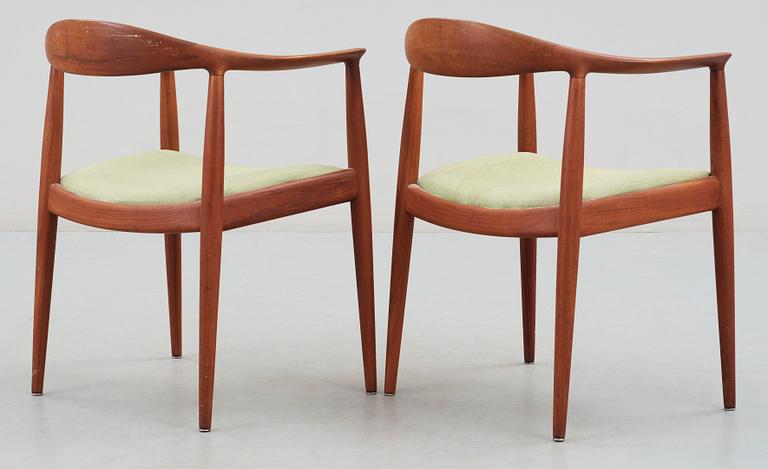 A pair of Hans J Wegner 'The Chair' by Johannes Hansen, Denmark.