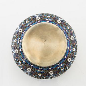 Bowl with handle Russia St Petersburg (?) silver and enamel 1908-26.