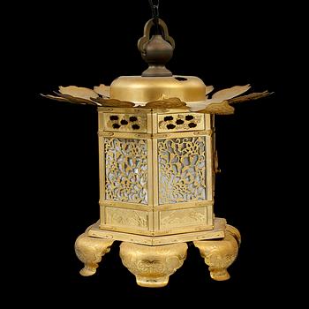 A Japanese brass lantern, 20th Century.