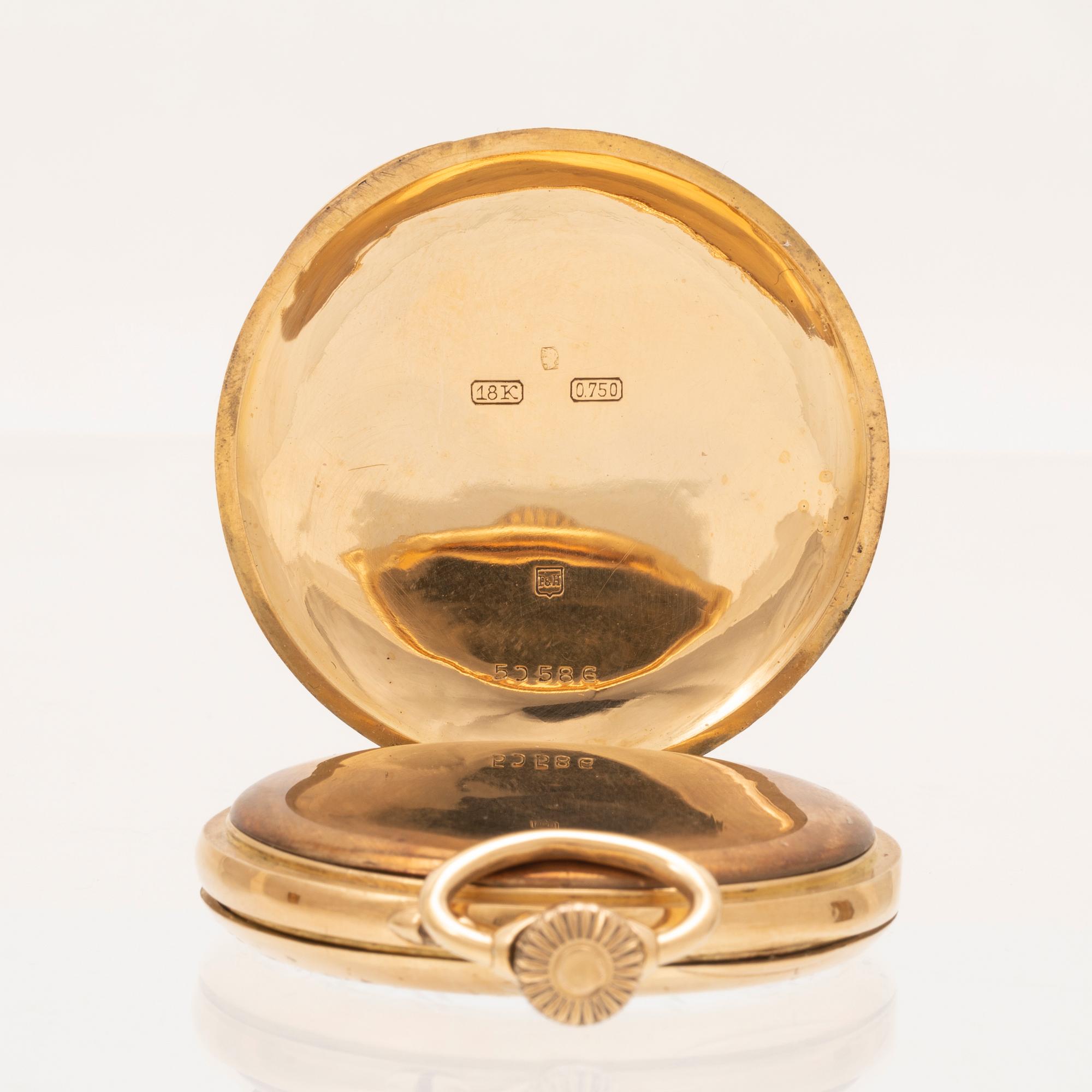 An 18K gold pocket watch by Alex Hüning, Geneve.