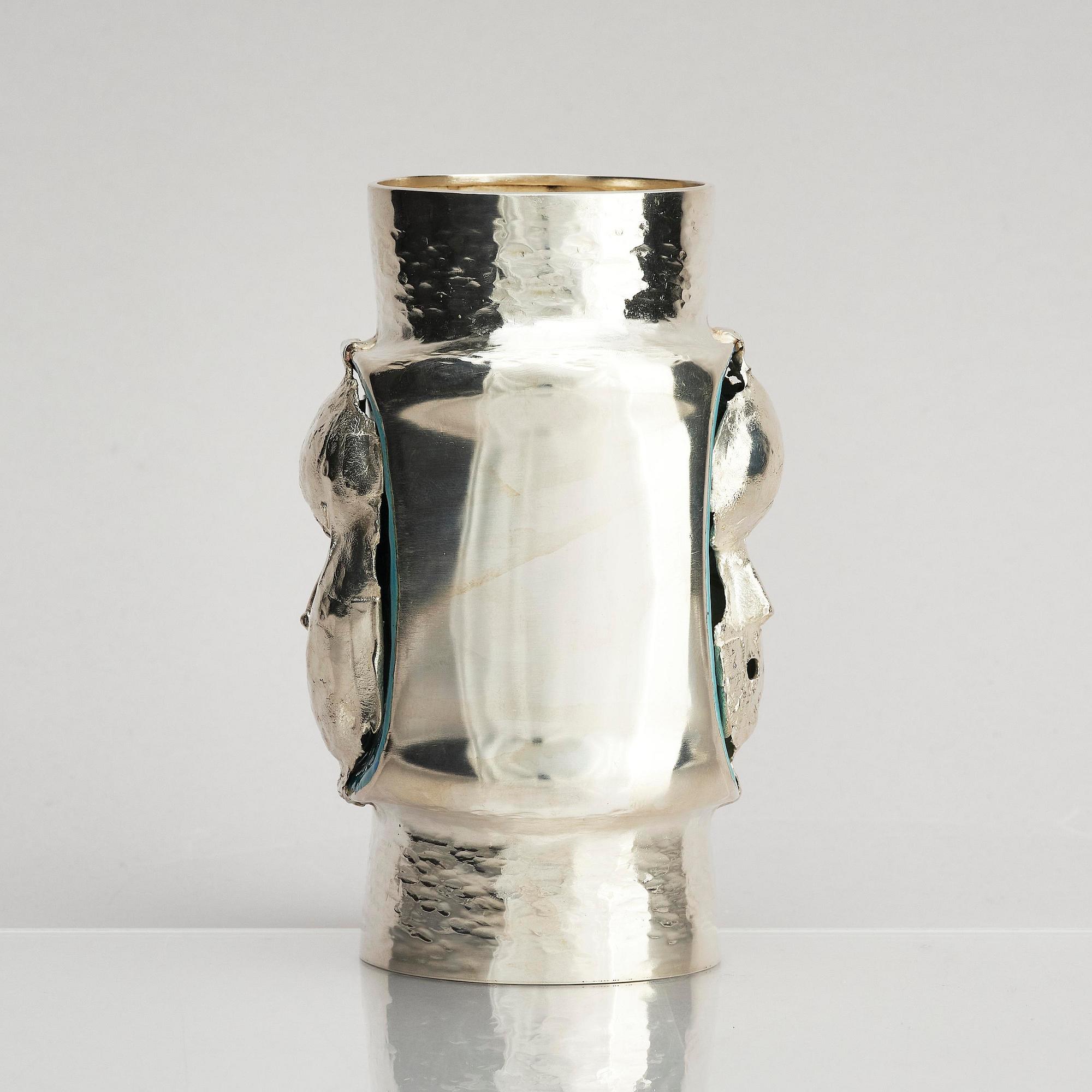 Lars Arby, a sterling silver and enamel vase, Gothenburg, Sweden 1975.