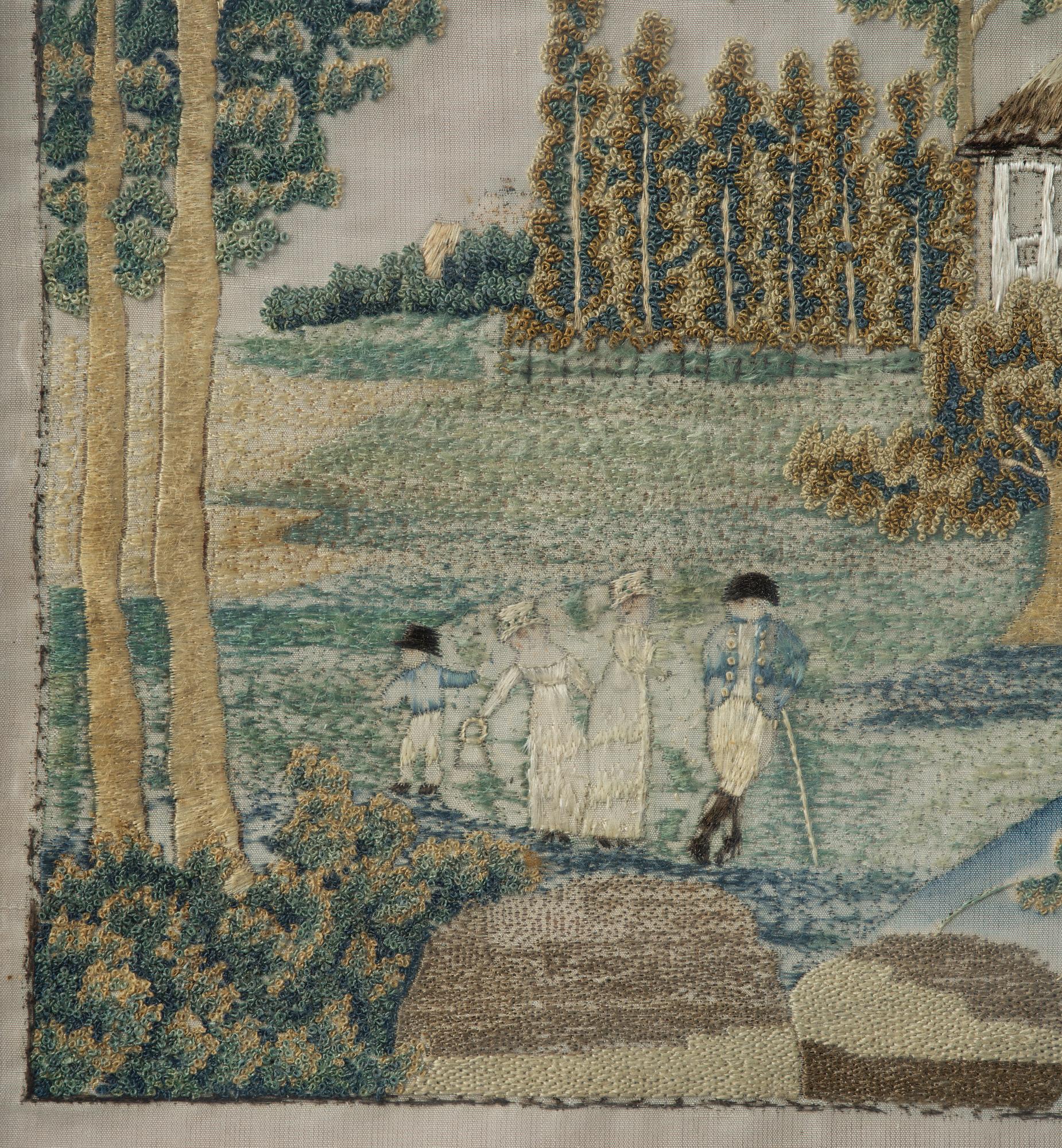 A Swedish Empire giltwood framed silk embroidery, early 19th century.