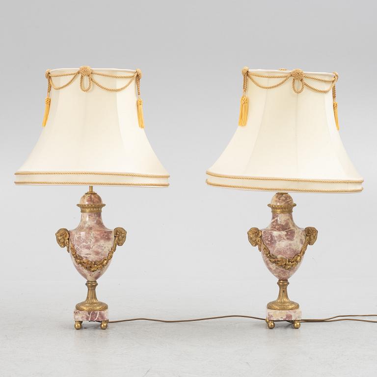 Table lamps, a pair, Louis XVI style, circa 1900.