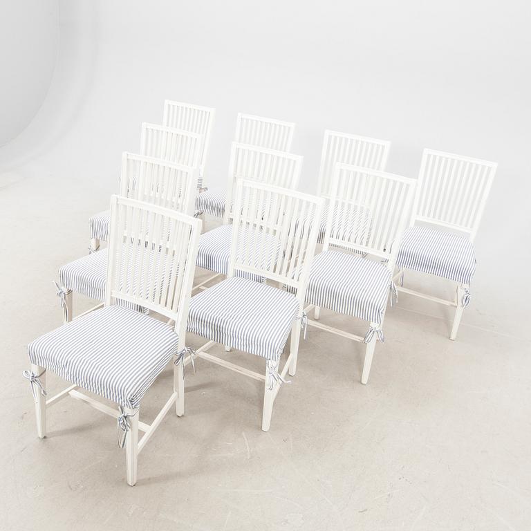 A set of 10 painted Gustavian style chairs from IKEA later part of the 20th century.