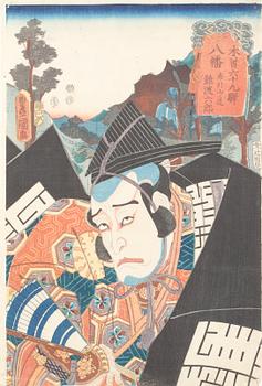 UTAGAWA KUNISADA KOCHORO TOYOKUNI III, träsnitt, 3st, Japan, 1800-talets andra hälft.