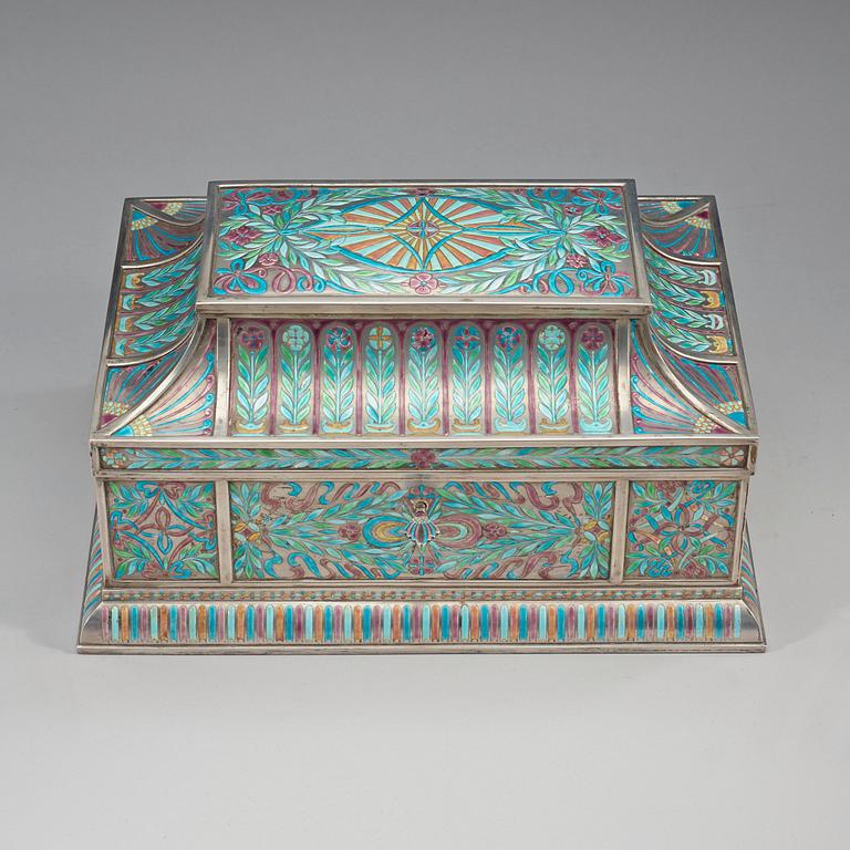 A Ferdinand Boberg Art Nouveau silver and enamel jewelry box, CG Hallberg, Stockholm 1909.