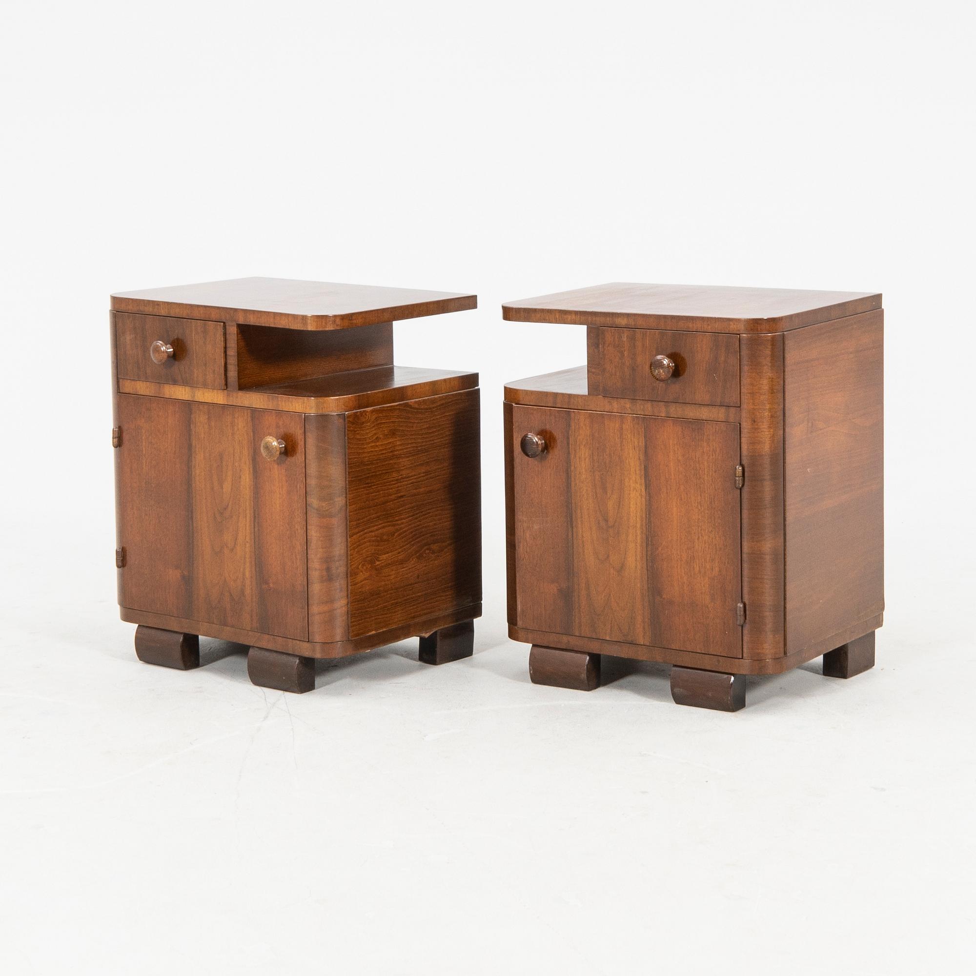 Bedside tables, a pair from the first half of the 20th century.