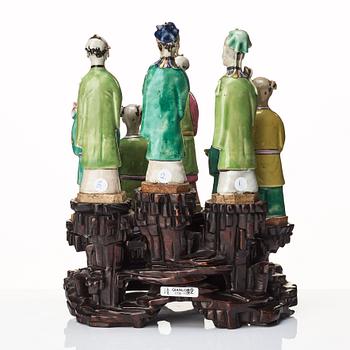 A group of eight immortals on  wooden stand, Qing dynasty, 19th Century.