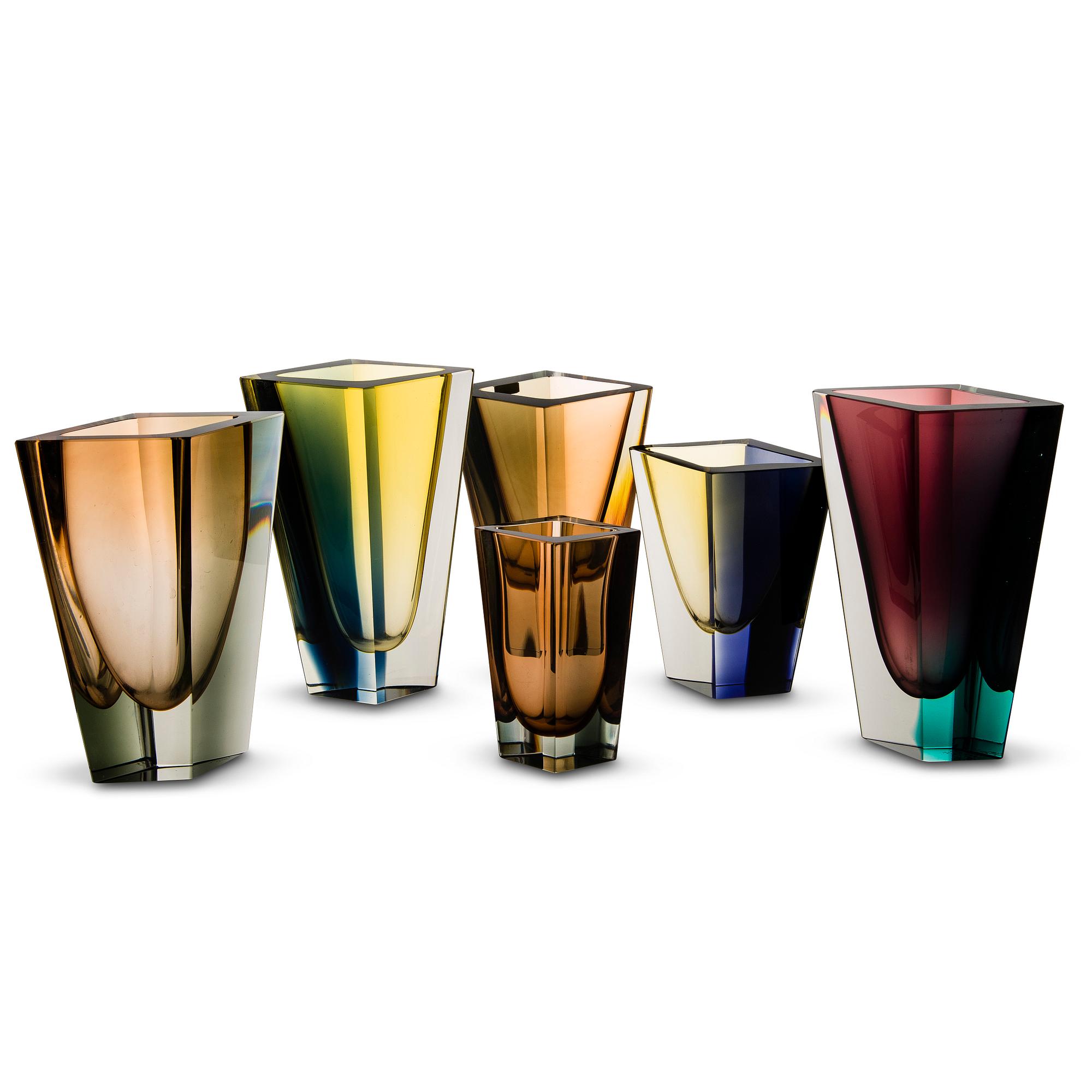 Kaj Franck, A set of six signed 'Prisma' vases.