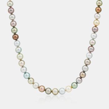 A multi-coloured Tahitian cultured pearl necklace.