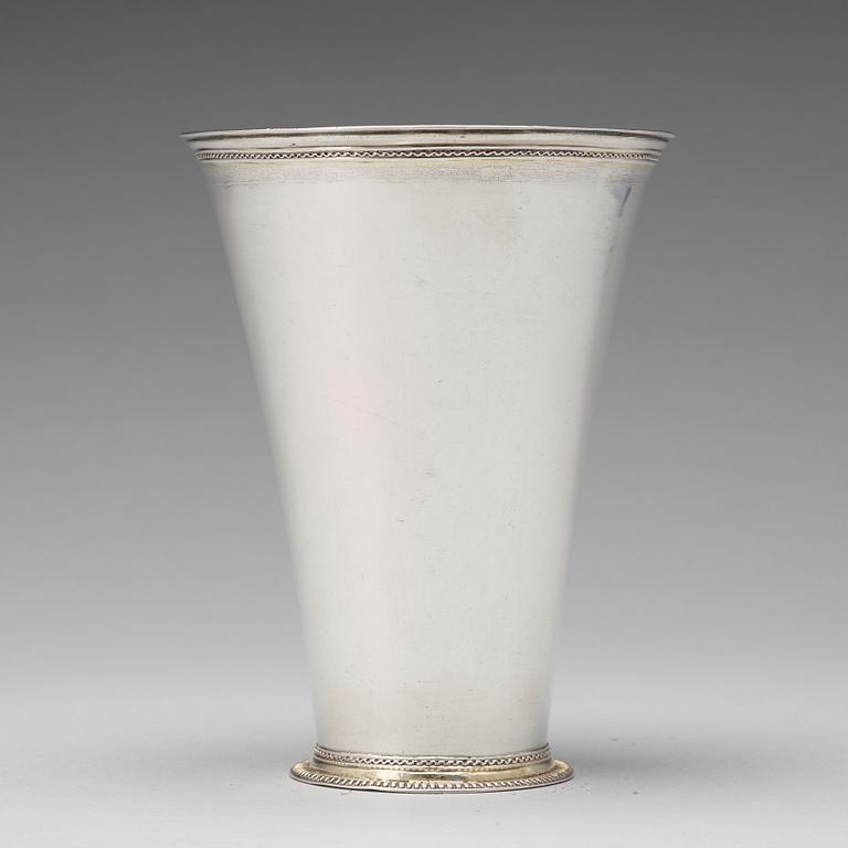 A Swedish 18th century parcel-gilt silver beaker, mark of Olof Söderman, Lidköping 1732.