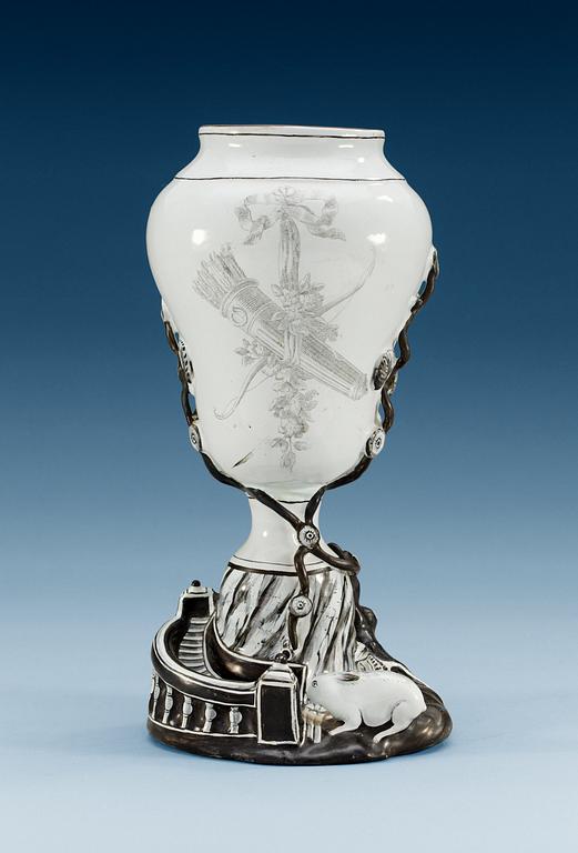 A Marieberg faience vase, dated 1776.