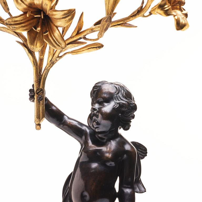 A pair of Louis XV/ Louis XVI five-light candelabra, second part of the 18th century.