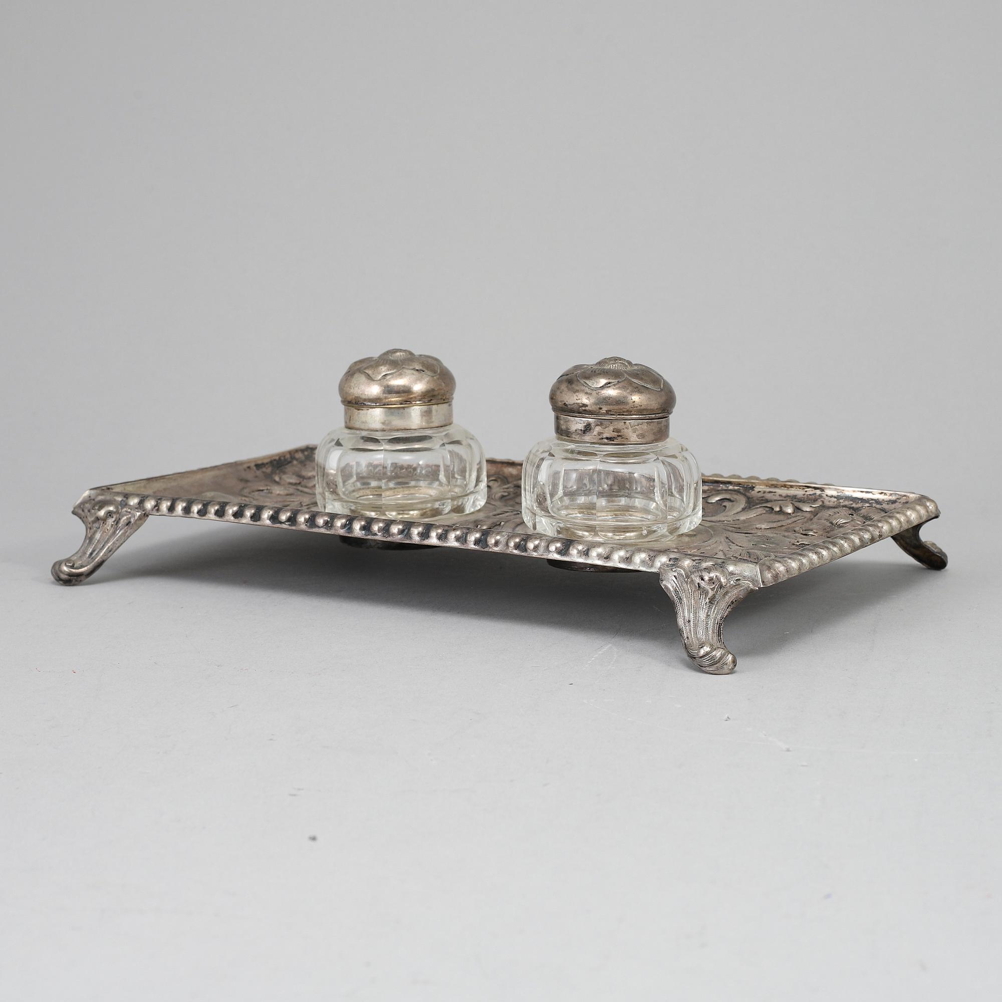 A silver and glass inkwell, Henrik Möller, Trondheim, Norway.