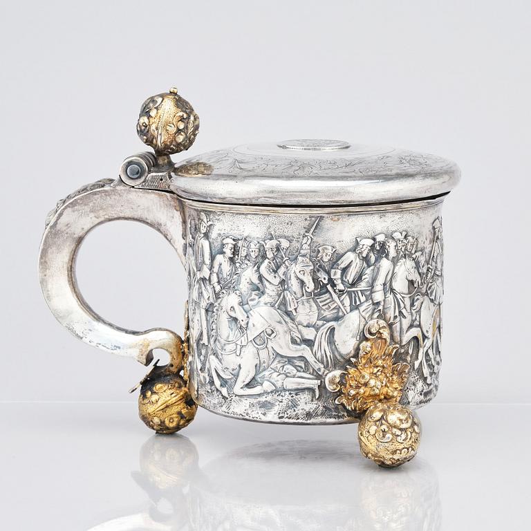 A Swedish 17th century parcel-gilt tankard, marks of Ferdinand Sehl the elder, Stockholm 1693.