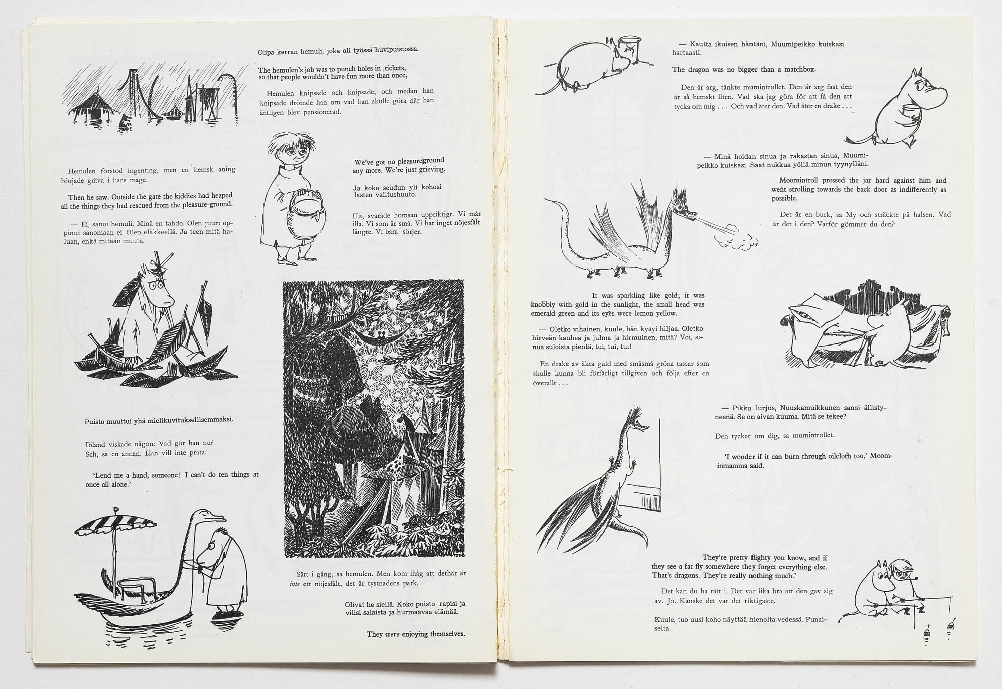 Tove Jansson, book, 'Muumi Hvitträskissä Mumintrollet i Hvitträsk 1974' signed, along with two signed postcards.