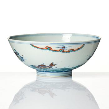 A doucai carp bowl, Qing dynasty, early 18th Century.