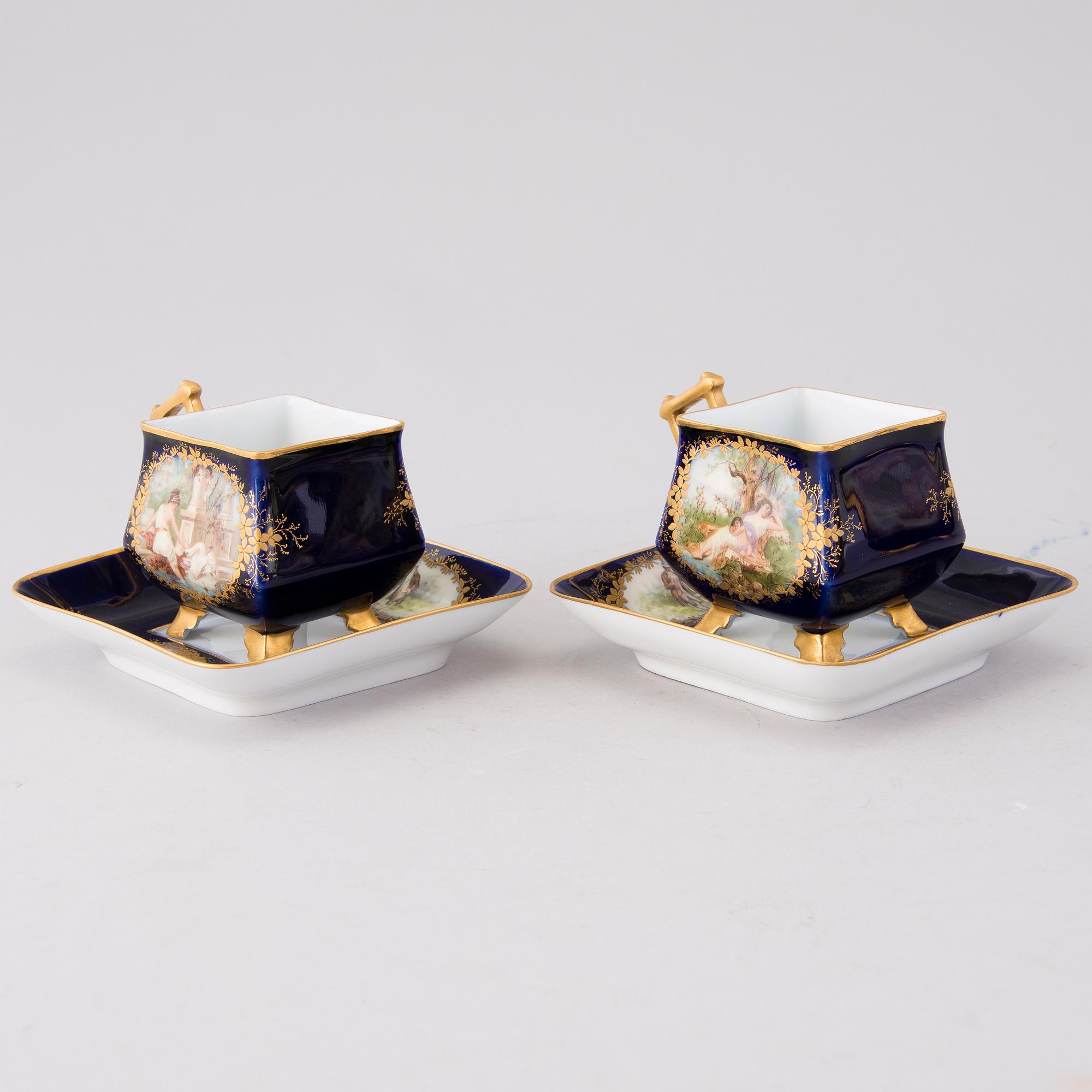 KAFFESERVIS 6 DELAR, porslin, "tête-à-tête", Kuznetsov Dulevo fabriken 1891-1917.