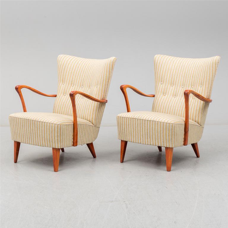 SOFFA SAMT FÅTÖLJER, ett par, 1940-/50-tal.