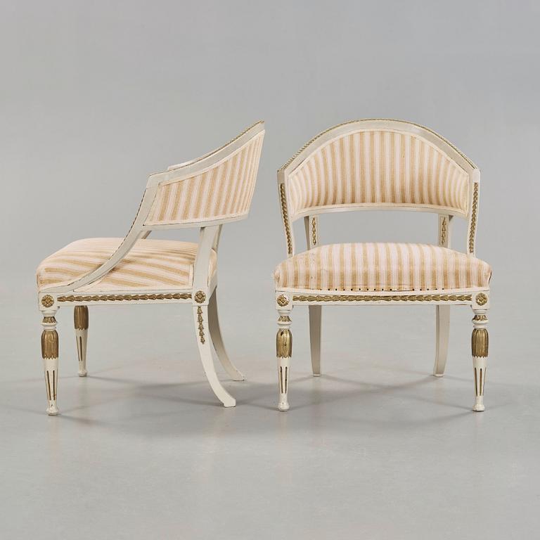 A pair of late Gustavian circa 1800 armchairs.