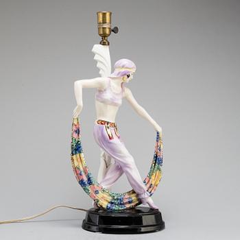 Josef Lorenzl, JOSEF LORENZL, an "Odaliske" creamware figure/table lamp, for Goldscheider, Wien, model 5613.