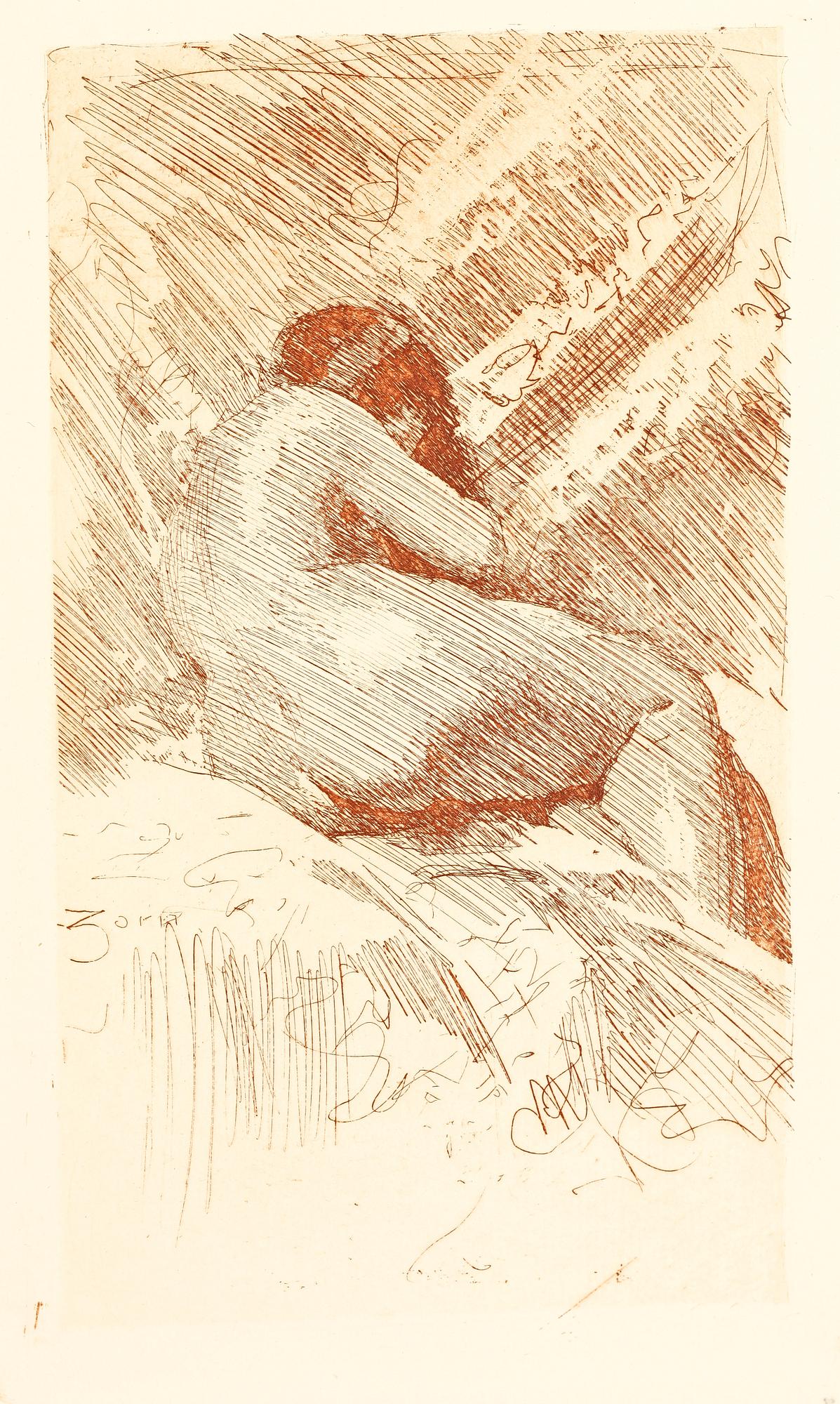KONSTBOK, "Med pensel och penna", med 5 originalgravyrer av bla Anders Zorn, utg W. Silfversparre, 1885.
