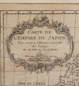 KARTA, kopparstick,  "Carte de L'Empire du Japon" Paris,  by Jacques Nicolas Bellin 1752.