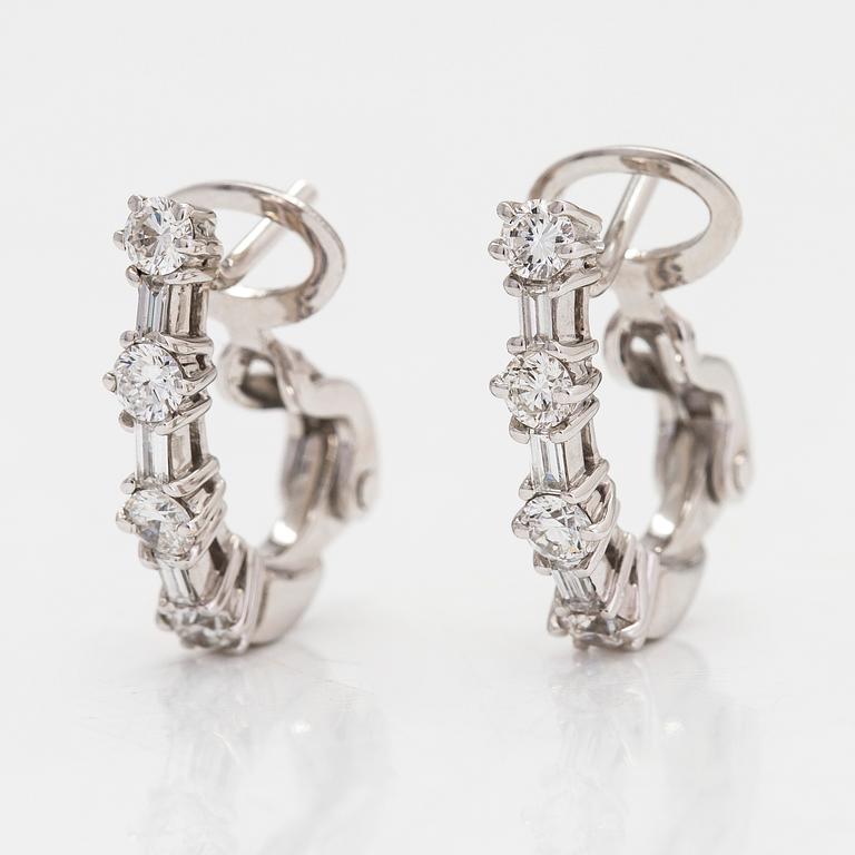 Earrings, 18K white gold, baguette and brilliant-cut diamonds totaling approximately 0.79 ct. Lanza Carlo, Italy.