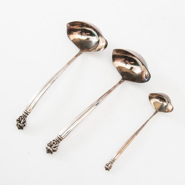 Johan Rohde, Serving utensils 3 dlr, sterling silver "Konge/Acorn", Georg Jensen, Denmark, after 1945.