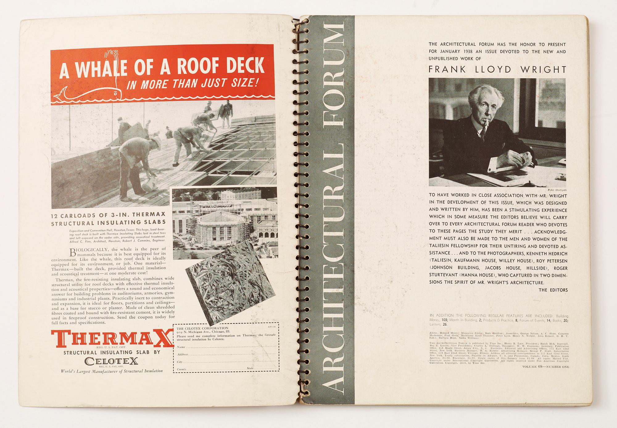 BOK / TIDSKRIFT, "The Architectural Forum, Frank Lloyd Wright", Time Inc. USA, 1938.