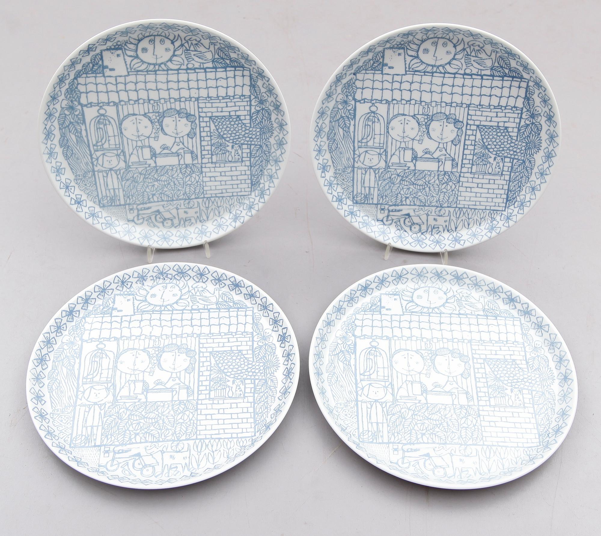 Tallrikar 4 st, porslin, Stig Lindberg, Gustavsberg.