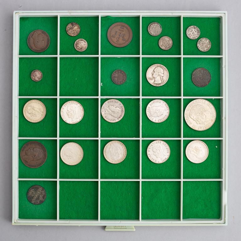 Antika mynt, 19 st romerska brons- och billonmynt från kejsardömet + diverse silver-och bronsmynt främst svenska c 65 st.