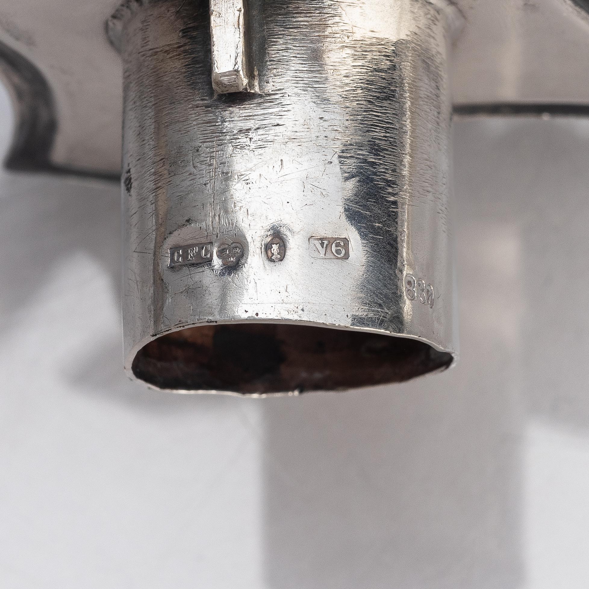 A pair of Swedish late 19th century silver candelabras, marks of Carl Fredrik Carlman (Ryno Carlman), Stockholm 1899.