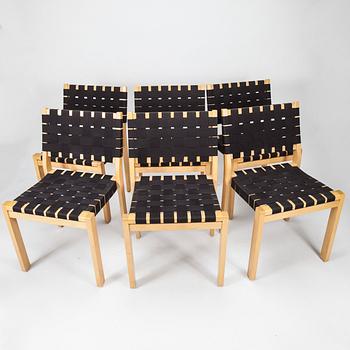 BORD, modell H 99 och STOLAR, 6 st, modell 611, Alvar Aalto, Artek 1970-tal.