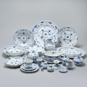 A porcelain tableware set of 92 pcs, "Musselmalet" by Royal Copenhagen, Denmark, second half of the 20th century.